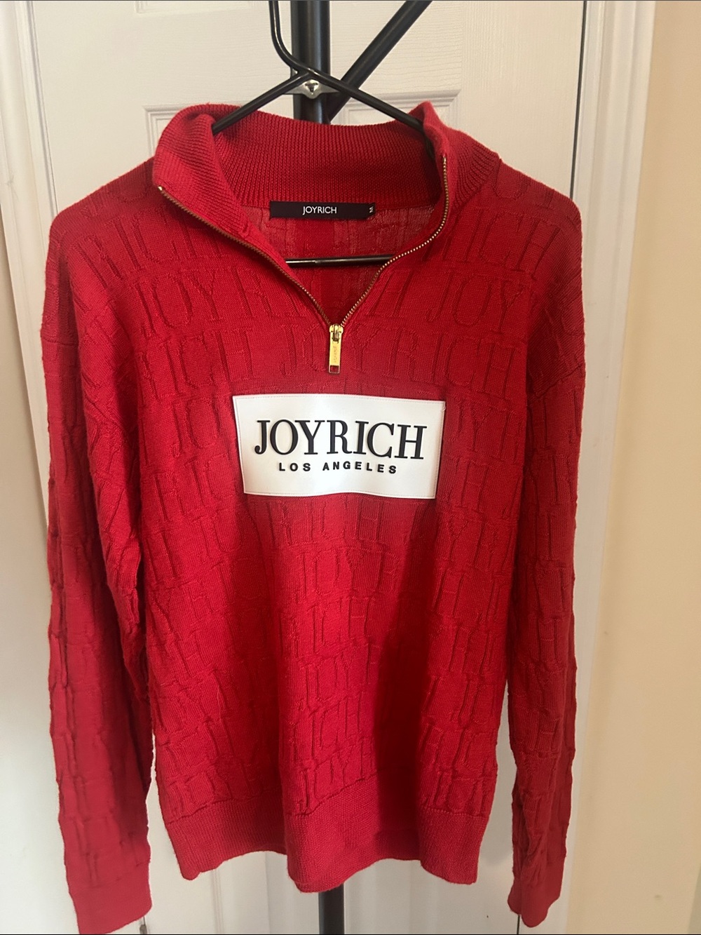 Joyrich Red Half-Zip Logo Knit Sweater with Gold Zipper Pull